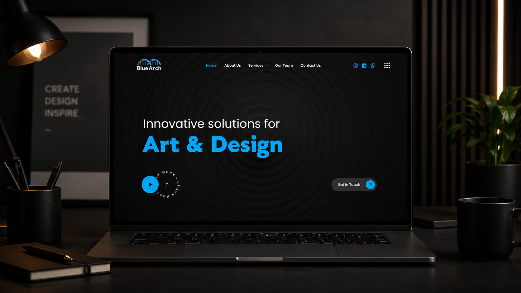 Bluearch agency website mockup on a laptop