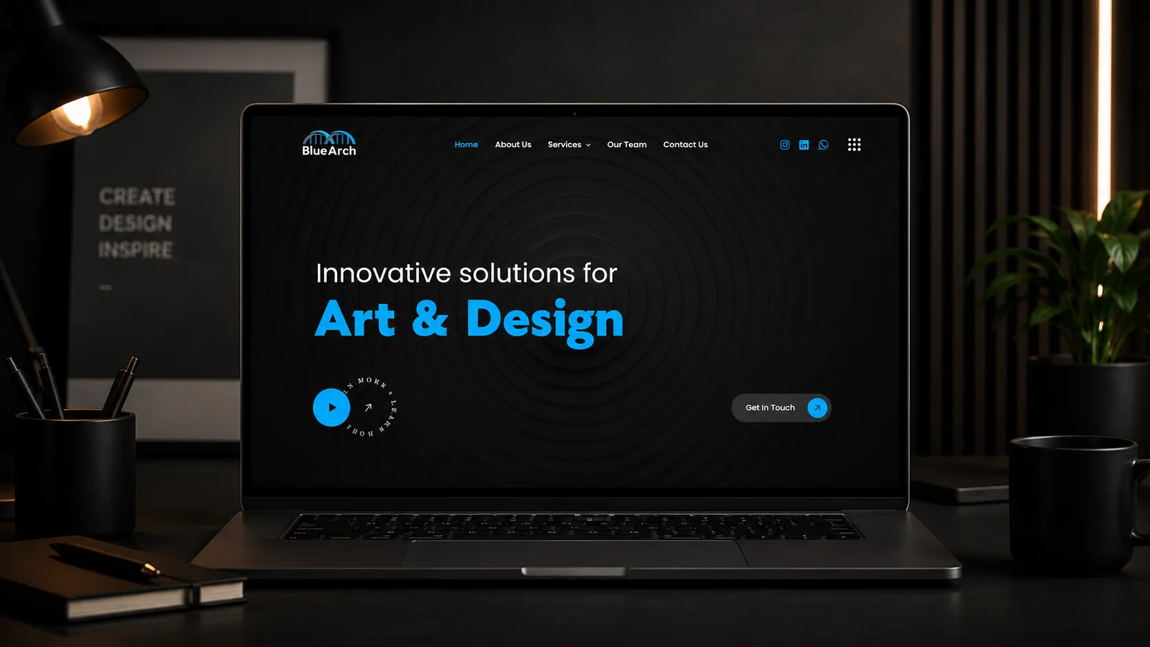 Bluearch agency website mockup on a laptop
