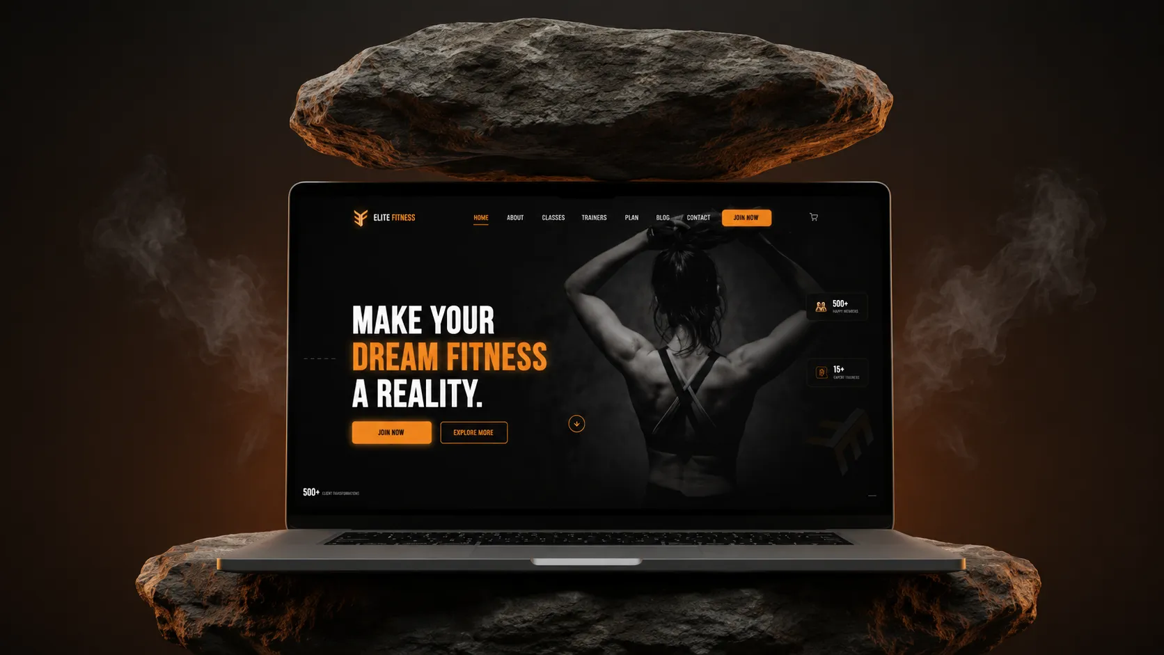 Elite Fitness BD website mockup on a laptop